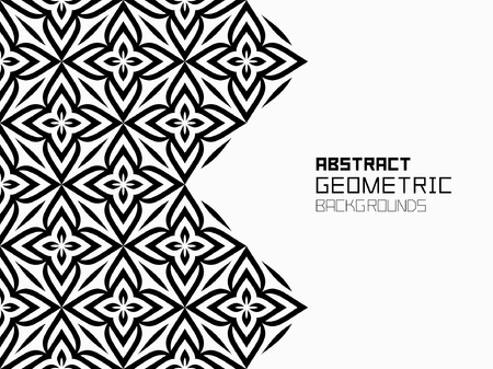 Abstract geometric background with florals. Monochrome ornament. isolated on white backgroundのイラスト素材