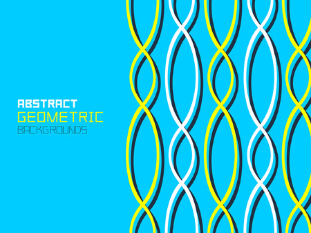 Abstract geometric background with white-yellow and blue waves. Colorful ornament. isolated on blue backgroundのイラスト素材