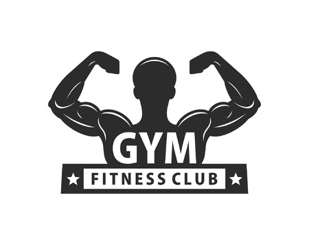 Gym logo template. Bodybuilding and Fitness Club. Monochrome style. isolated on white backgroundのイラスト素材