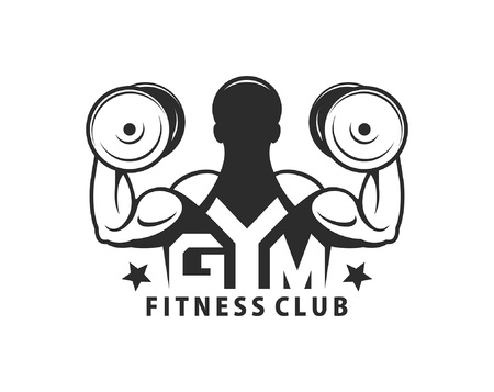 Gym logo template. Bodybuilding and Fitness Club. Monochrome style. isolated on white backgroundのイラスト素材