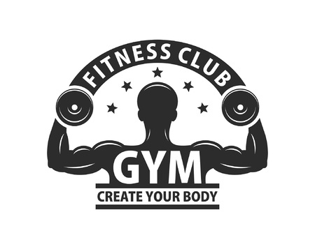 Gym logo template. Bodybuilding and Fitness Club. Monochrome style. isolated on white backgroundのイラスト素材