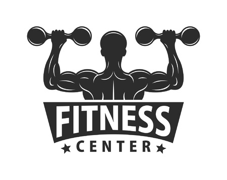 Gym logo template. Bodybuilding and Fitness Club. Monochrome style. isolated on white backgroundのイラスト素材