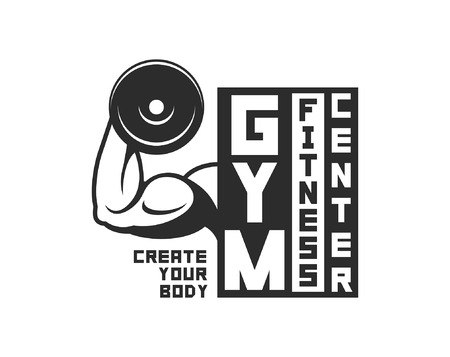 Gym logo template. Bodybuilding and Fitness Club. Monochrome style. isolated on white backgroundのイラスト素材