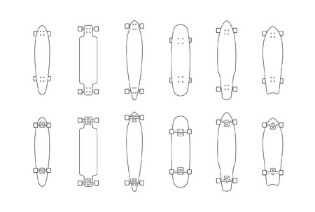 Set of skateboards, outline style. isolated on white backgroundのイラスト素材