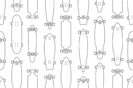 Seamless pattern with skateboards, outline style. isolated on white backgroundのイラスト素材