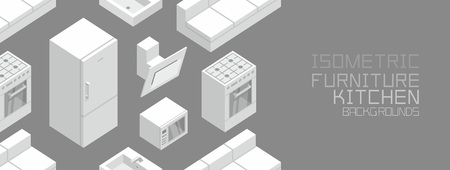 Isometric Kitchen Furniture, flat style. isolated on black backgroundのイラスト素材