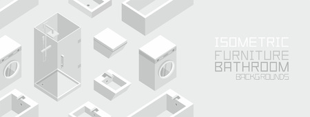 Isometric Bathroom Furniture, flat style. isolated on gray backgroundのイラスト素材