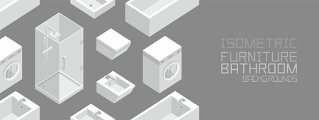 Isometric Bathroom Furniture, flat style. isolated on black backgroundのイラスト素材