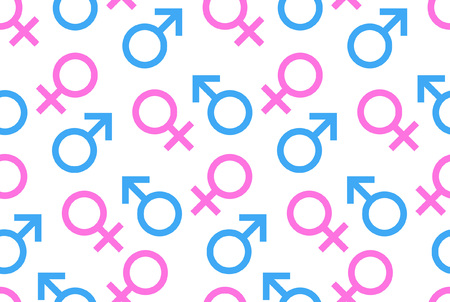 Seamless Pattern of Colorful Gender Icons, Men and women gender signs. isolated on white backgroundのイラスト素材