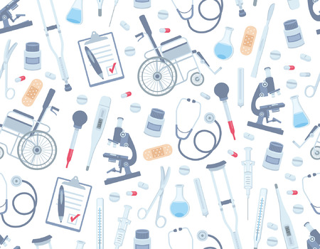 Medical seamless pattern. Flat style. isolated on white backgroundのイラスト素材