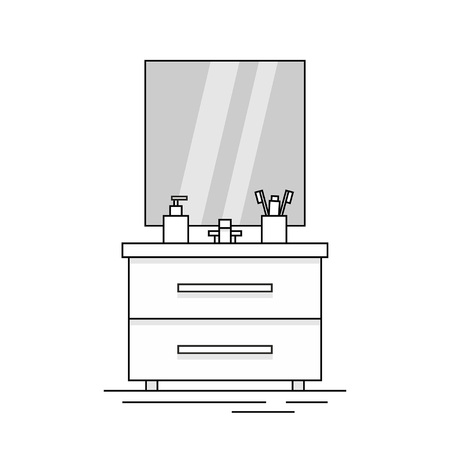 Cupboard with Sink With Mirror. monochrome style. isolated on white backgroundのイラスト素材