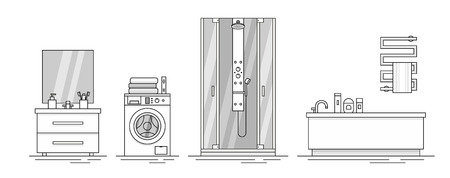 Elements for bathroom interior. monochrome style. isolated on white backgroundのイラスト素材