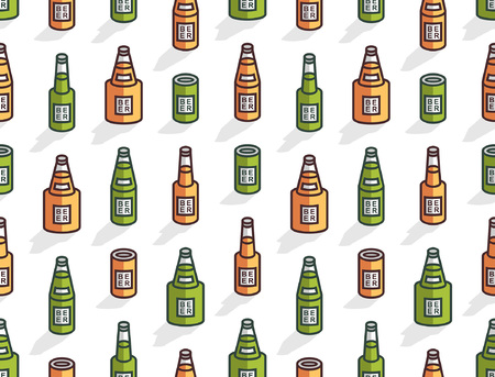Seamless pattern with Isometric beer bottles. line style. isolated on white backgroundのイラスト素材