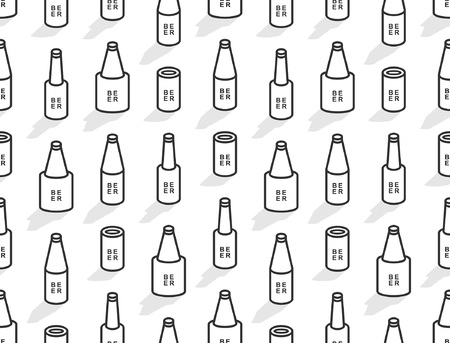 Seamless pattern with Isometric beer bottles. line style. isolated on white backgroundのイラスト素材