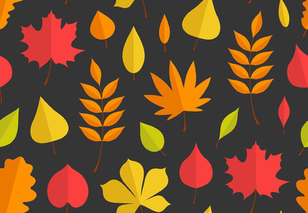 Seamless pattern with autumn leaves. flat style. isolated on black backgroundのイラスト素材