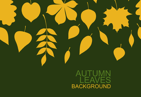 Background of yellow autumn leaves. flat style. isolated on green backgroundのイラスト素材