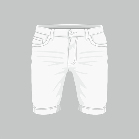 Front views of Men's white denim shorts on gray backgroundのイラスト素材