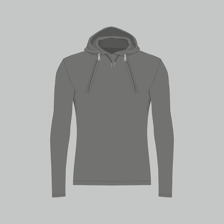 Front views of men's black hooded sweatshirt on gray backgroundのイラスト素材
