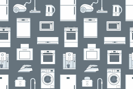 seamless pattern with Household Appliances. flat style. isolated on gray backgroundのイラスト素材