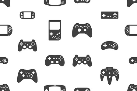 Seamless pattern with Video games joystick. Silhouette Black. isolated on white backgroundのイラスト素材