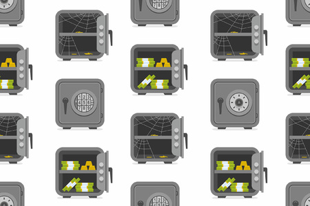 Seamless pattern with security metal safes. flat style. isolated on white backgroundのイラスト素材