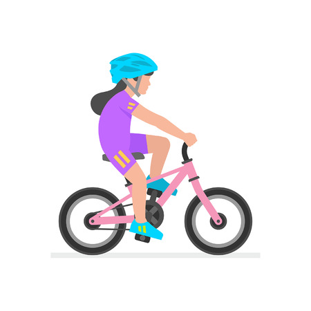 Girl riding bike isolated on white backgroundのイラスト素材
