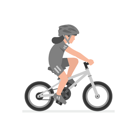 Girl riding bike isolated on white backgroundのイラスト素材