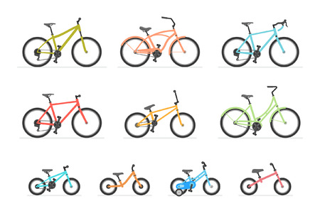Set of different bicycles isolated on white backgroundのイラスト素材