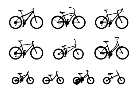 Set of different bicycles isolated on white backgroundのイラスト素材