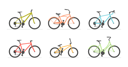 Set of different bicycles isolated on white backgroundのイラスト素材