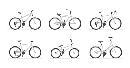 Set of different bicycles isolated on white backgroundのイラスト素材