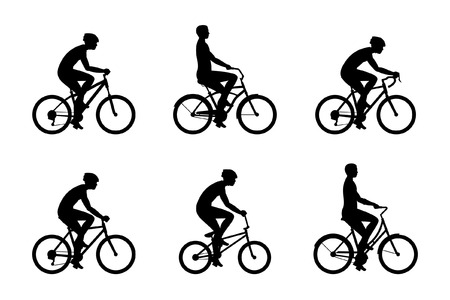 Set of Men riding bicycles isolated on white backgroundのイラスト素材
