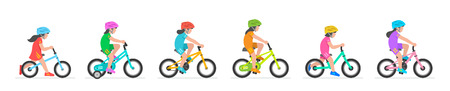 Set of Girls riding bike isolated on white backgroundのイラスト素材