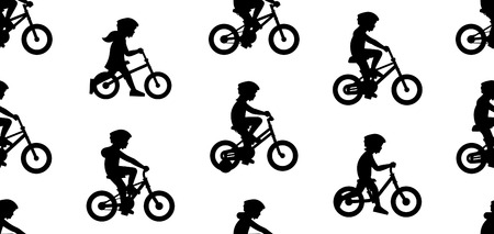 Seamless pattern with girls riding bike isolated on white backgroundのイラスト素材