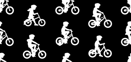 Seamless pattern with girls riding bike isolated on white backgroundのイラスト素材