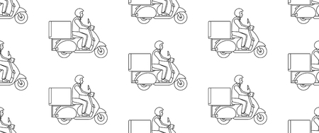 Seamless pattern with Delivery man on scooter isolated on white backgroundのイラスト素材