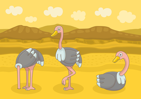 Three different Ostrich. Funny cartoon and vector illustrationのイラスト素材