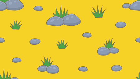 Seamless pattern with green grass and stones. isolated on yellow backgroundのイラスト素材