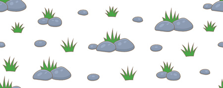 Seamless pattern with green grass and stones. isolated on white backgroundのイラスト素材