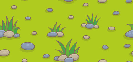 Seamless pattern with green grass and stones. isolated on green backgroundのイラスト素材