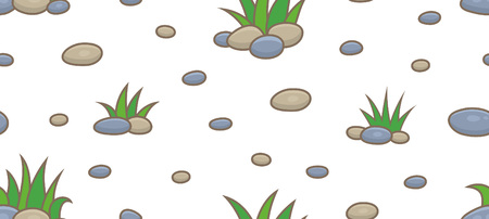 Seamless pattern with green grass and stones. isolated on white backgroundのイラスト素材