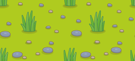 Seamless pattern with green grass and stones. isolated on green backgroundのイラスト素材