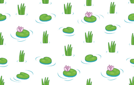 Seamless pattern with water lilies and green leaves. isolated on white backgroundのイラスト素材