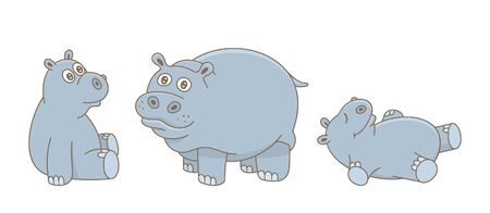 Set of Hippopotamus. isolated on white backgroundのイラスト素材