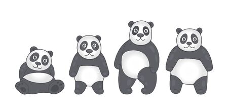 Set of Pandas. isolated on white backgroundのイラスト素材
