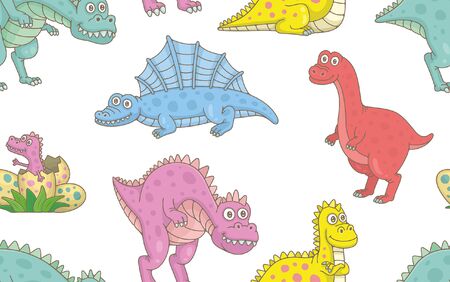 Seamless Pattern with Dinosaurs. isolated on white backgroundのイラスト素材