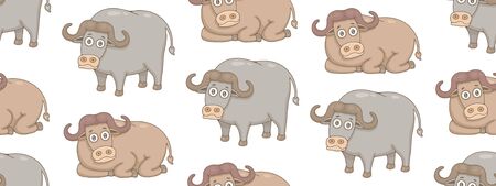 Seamless Pattern with Buffalos. isolated on white backgroundのイラスト素材