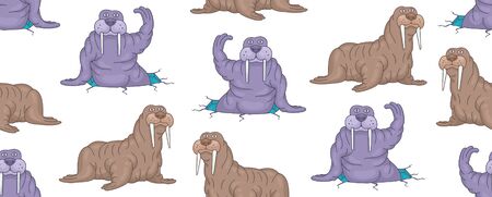 Seamless Pattern with Walruses. isolated on white backgroundのイラスト素材