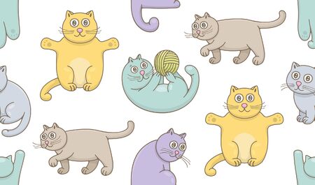 Seamless Pattern with Cats. isolated on white backgroundのイラスト素材