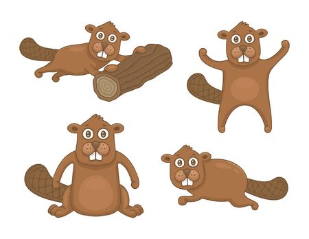Set of Beavers. isolated on white backgroundのイラスト素材